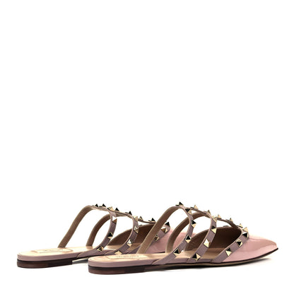 Valentino Garavani Patent Nappa Rockstud Flat Cage Mules 39.5 Water Rose Poudre 4 of 7