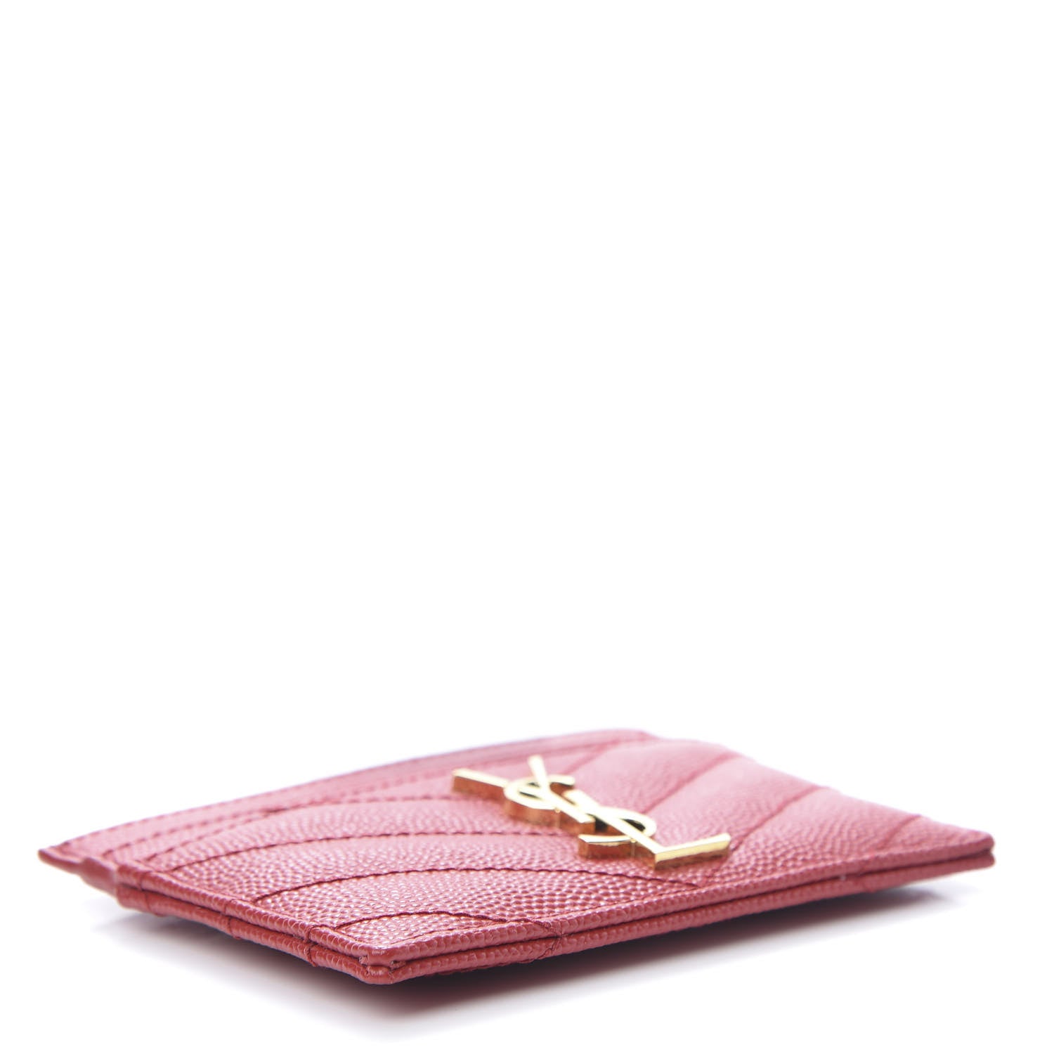 Saint Laurent Grain De Poudre Matelasse Chevron Monogram Credit Card Case New Red 4 of 8