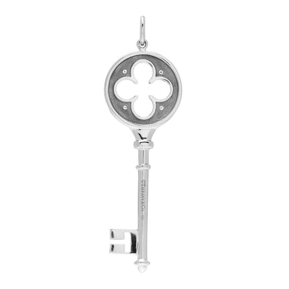 Tiffany 18K White Gold Diamond Quatrefoil Key Pendant 3 of 3