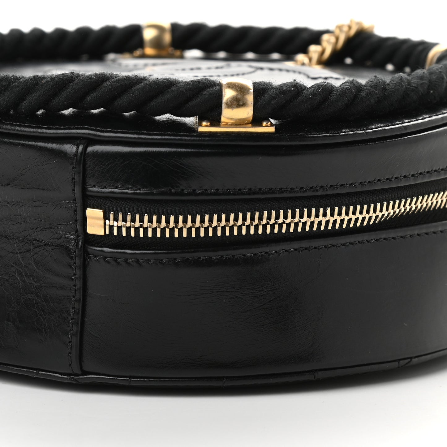 Crumpled Calfskin Cotton Small En Vogue Round Bag Black