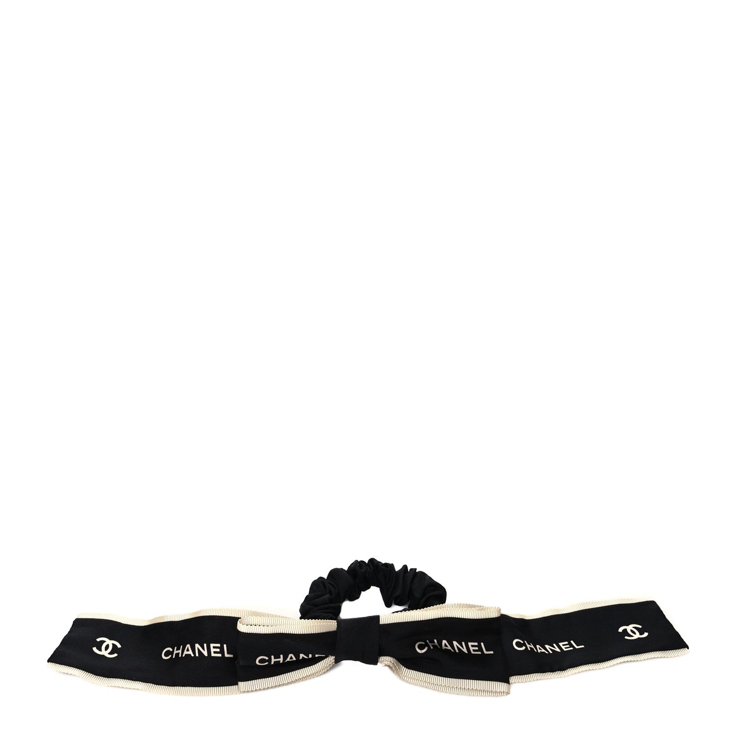 Silk CC Hair Tie Black Ecru