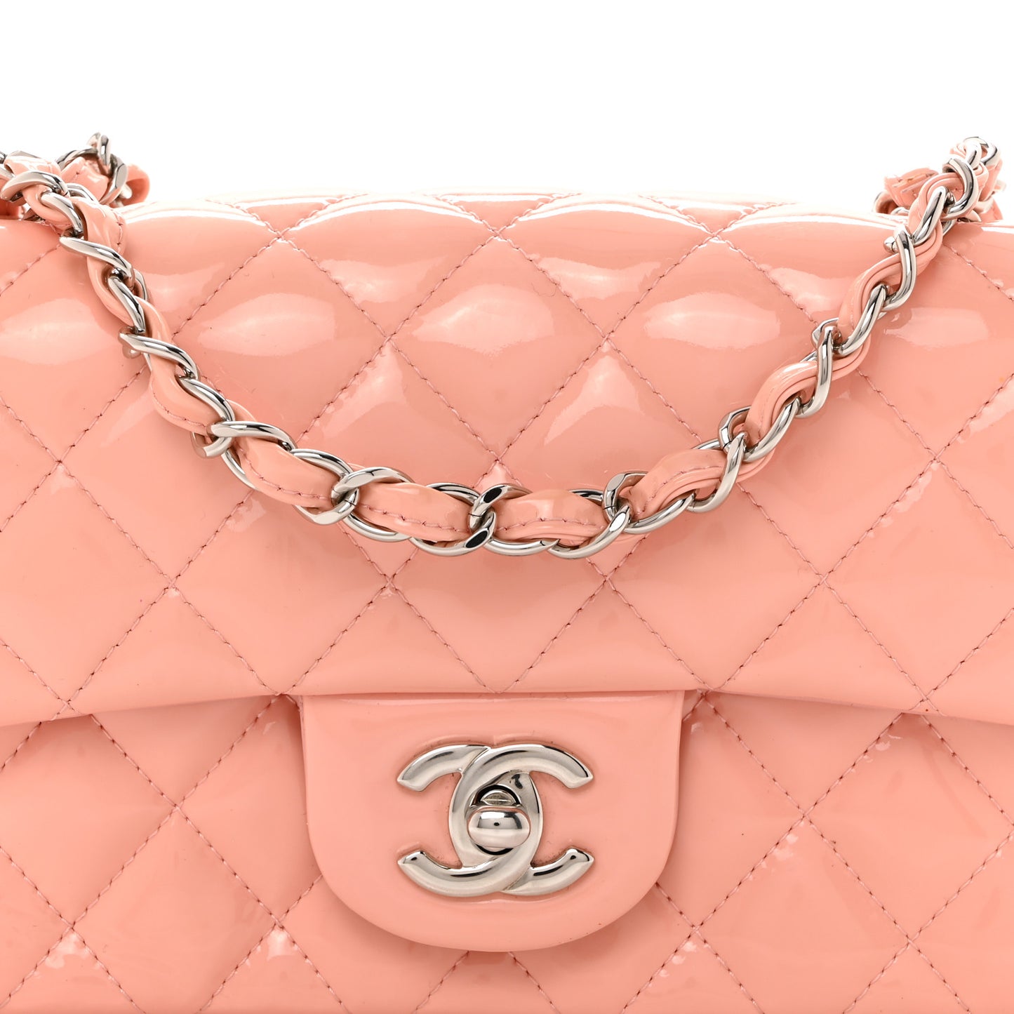 Patent Calfskin Quilted Mini Rectangular Flap Light Pink