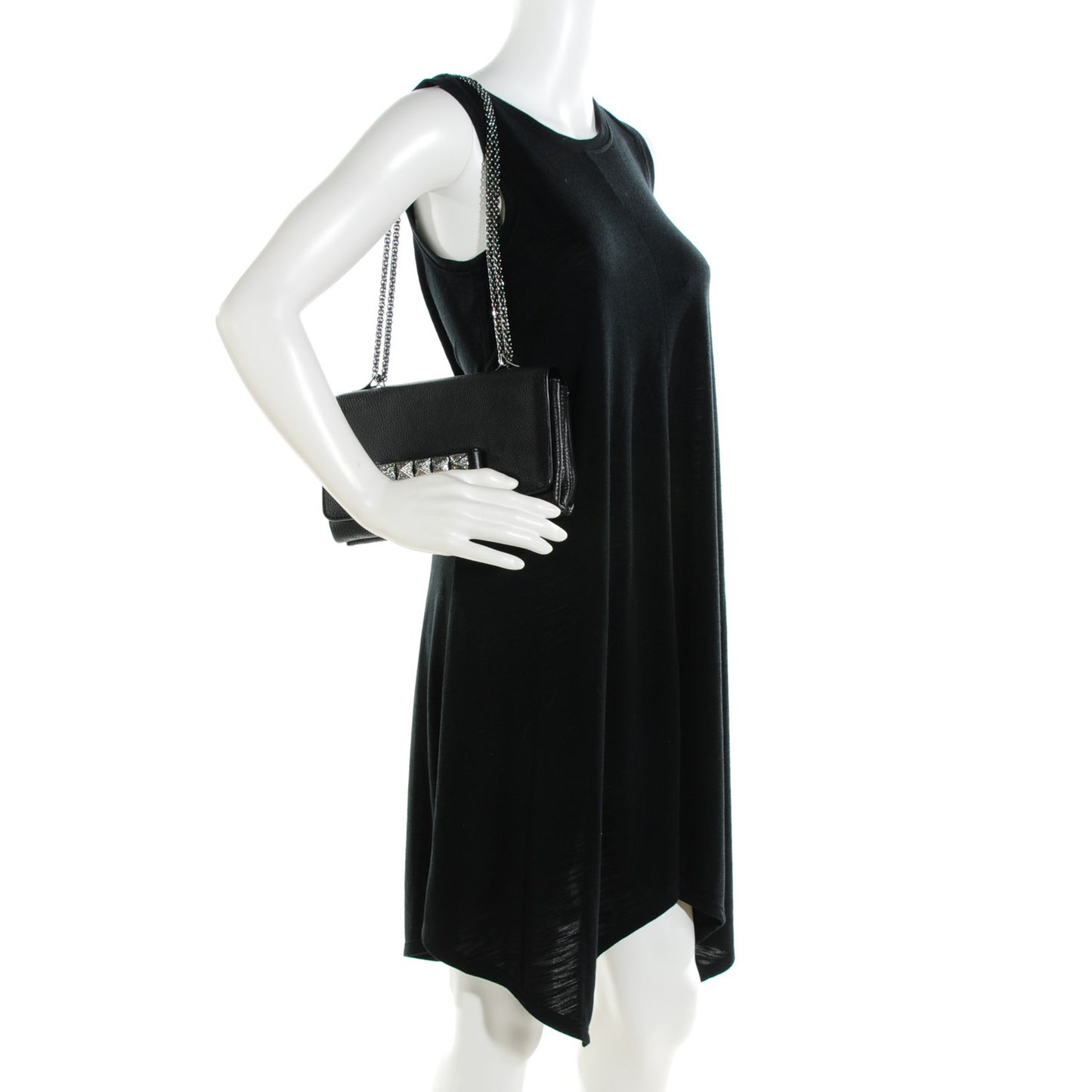 Pebbled Calfskin Crystal Encrusted Studs Va Va Voom Shoulder Bag Black