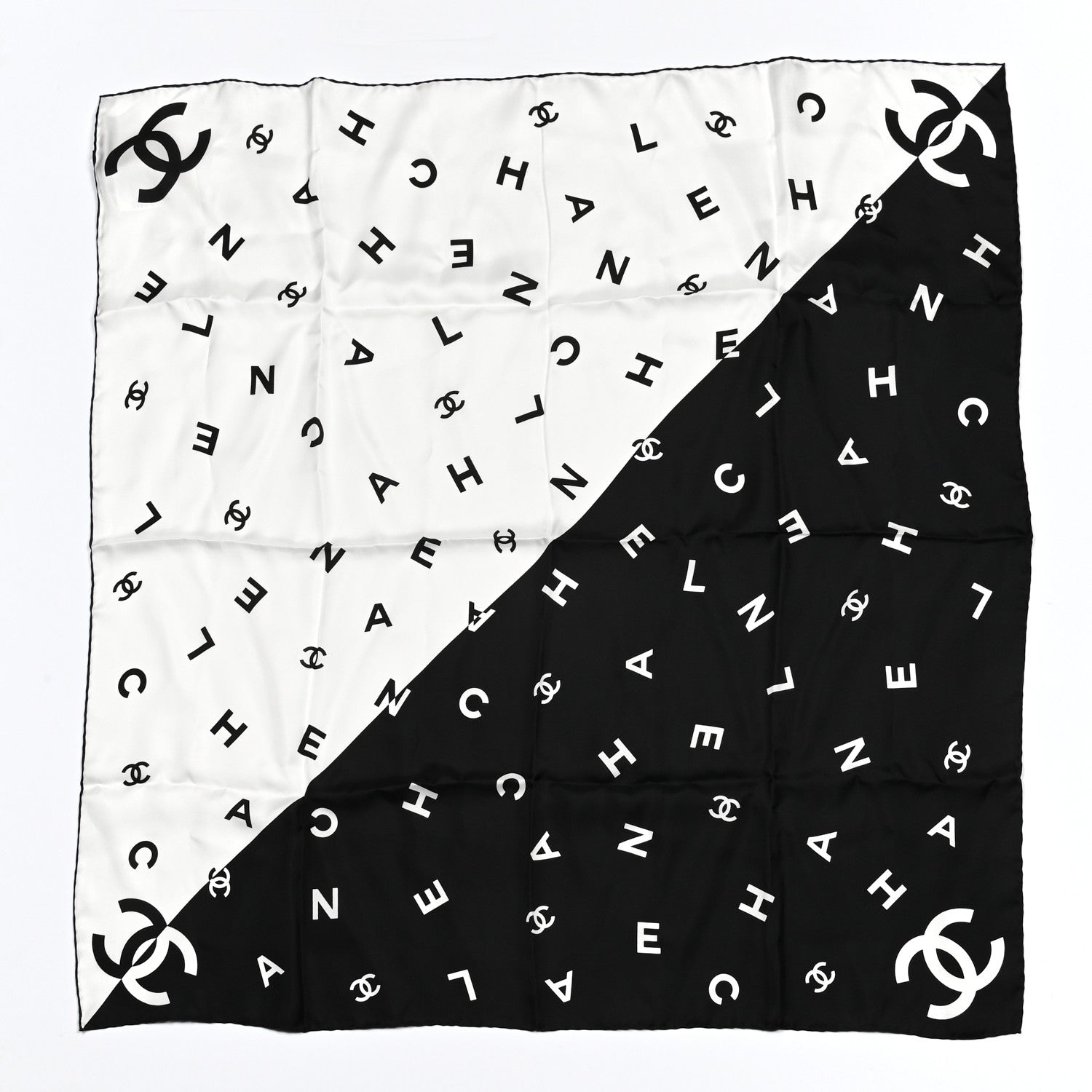 Chanel Silk CC Logo Scarf White Black White 1 of 3
