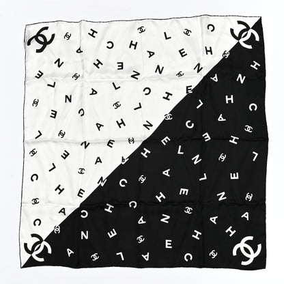Chanel Silk CC Logo Scarf White Black White 1 of 3