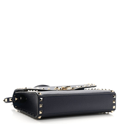 Valentino Garavani Pebbled Calfskin Medium Rockstud Flip Lock Crossbody Bag Navy 4 of 7