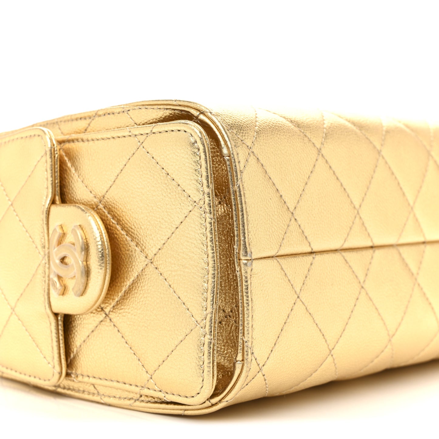 Metallic Caviar Quilted Mini Chanel 25 Handbag Gold