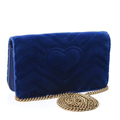 Gucci Velvet Matelasse GG Marmont Mini Bag Cobalt Blue 2 of 9
