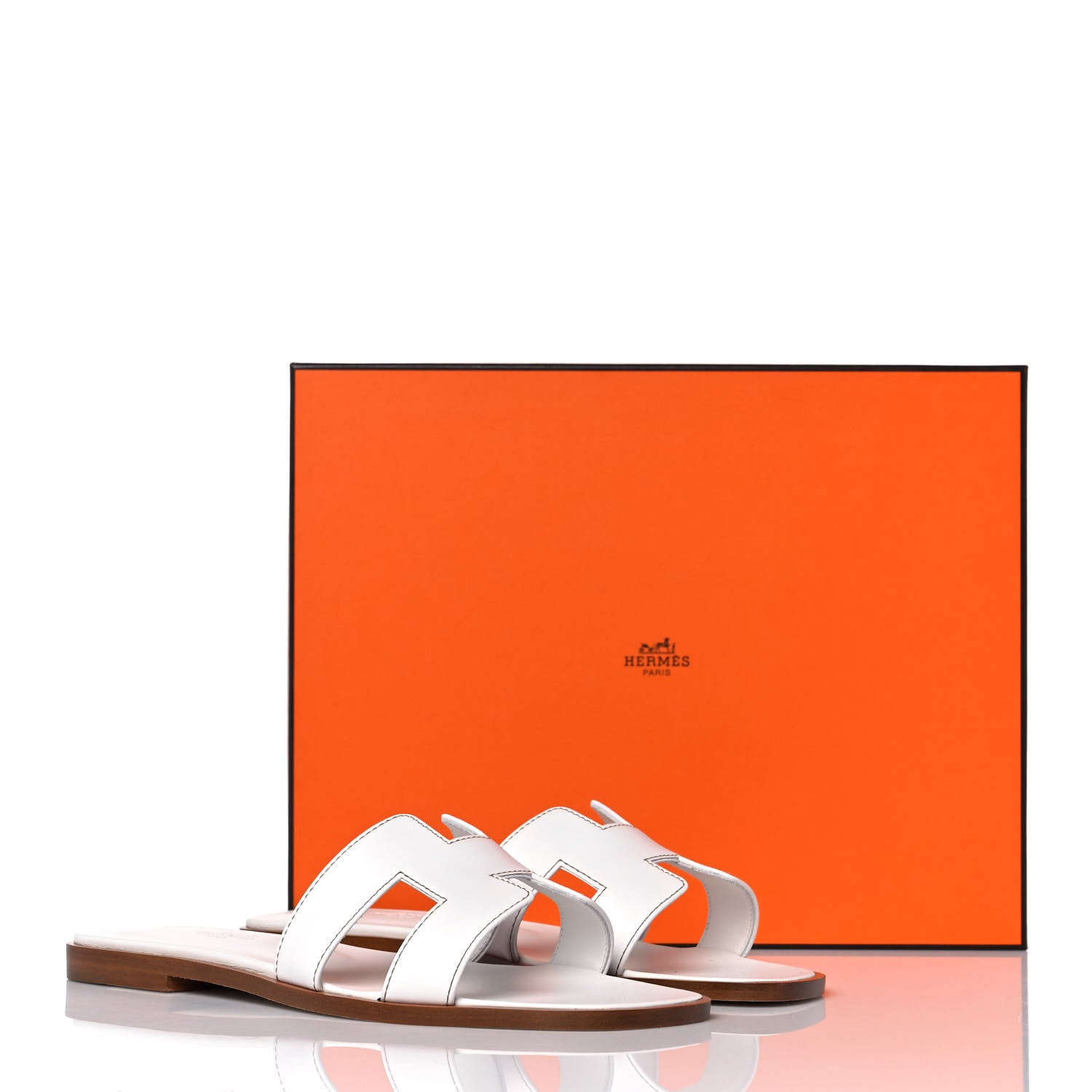 Hermes Box Calfskin Oran Sandals 37.5 White 9 of 9