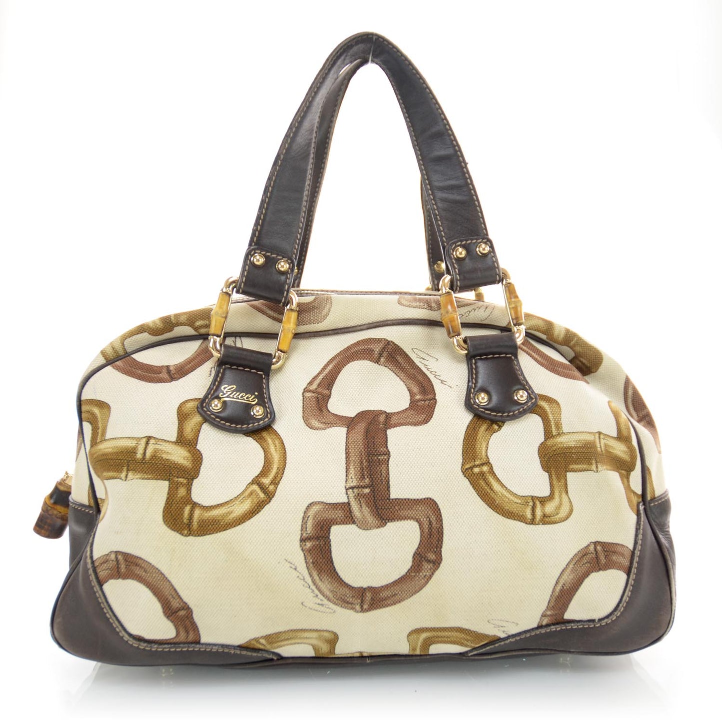 Canvas Bamboo Horsebit Print Bag