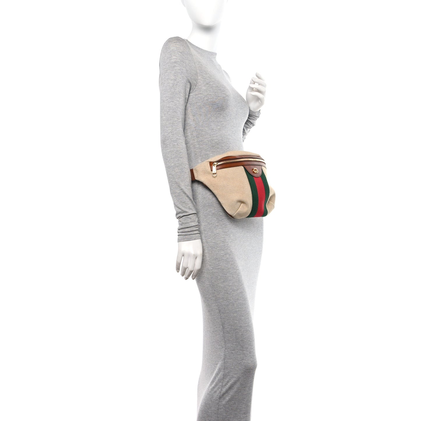 Vintage Canvas Web Belt Bag Sand Cuir