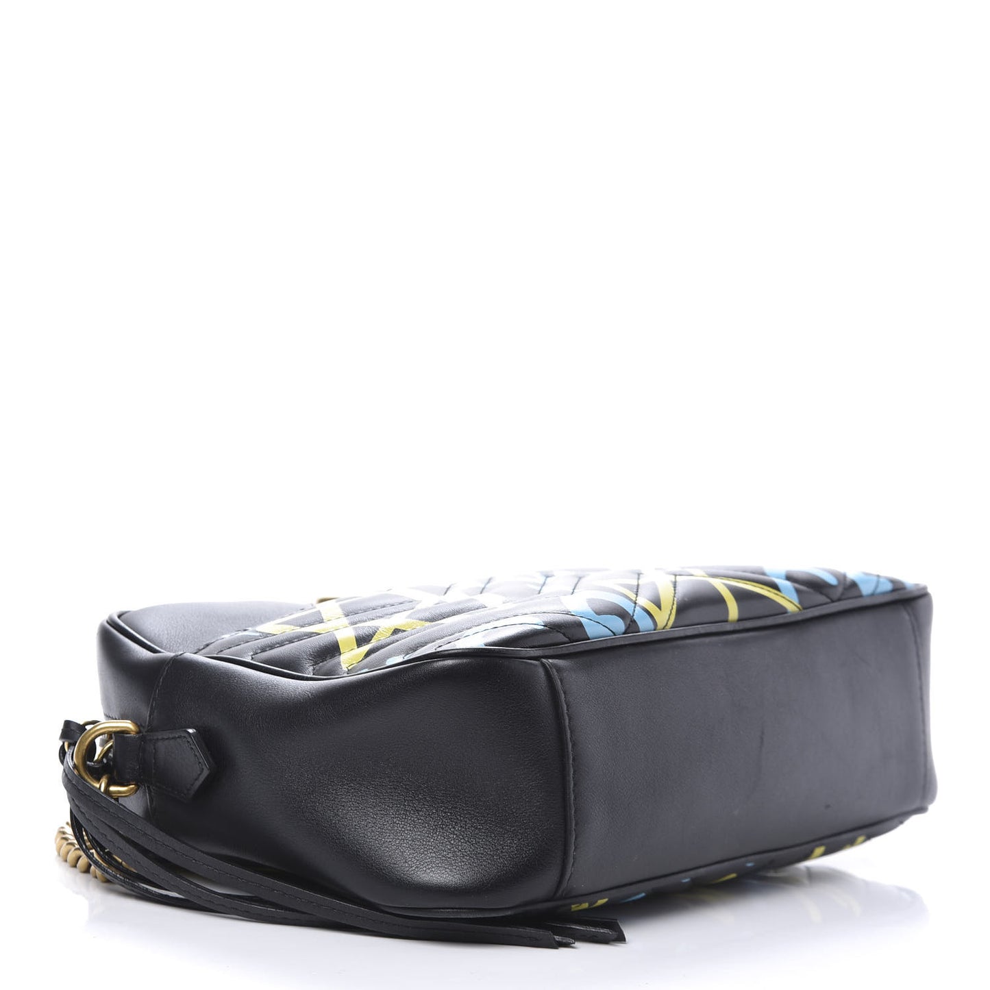 Calfskin Matelasse GucciGhost Medium GG Marmont Chain Shoulder Bag Black New Acquamarine