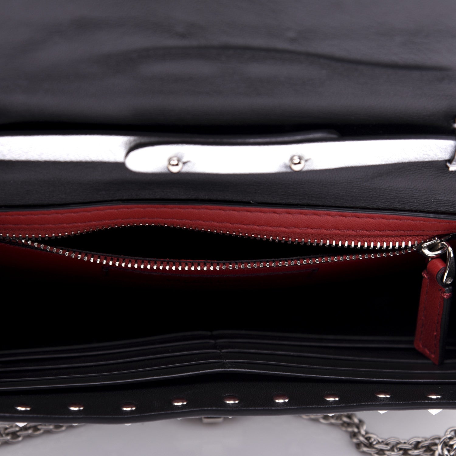 Valentino Garavani Metallic Lambskin Rockstud Spike Wallet on Chain Silver 5 of 18