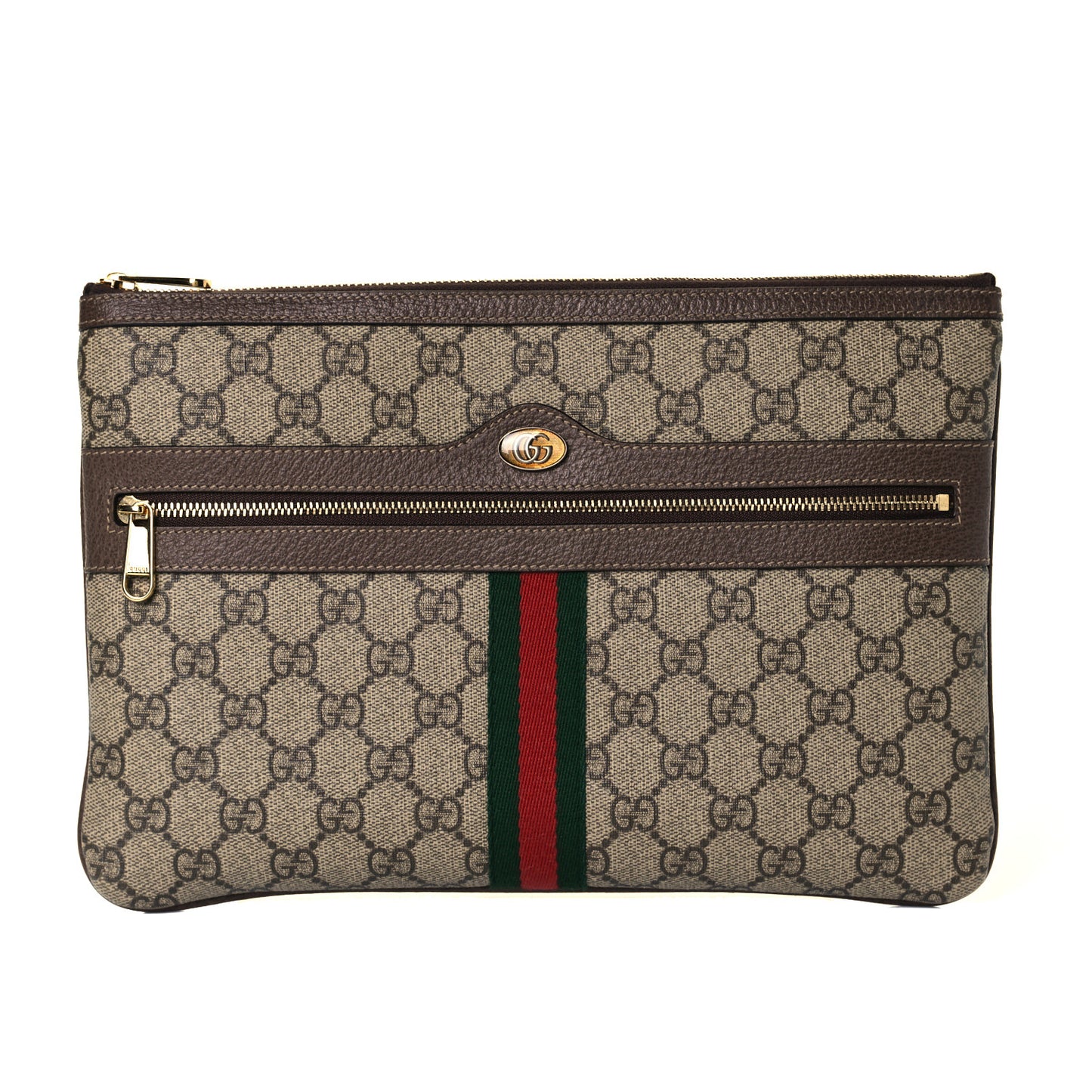 GG Supreme Monogram Large Ophidia Pouch Clutch Brown