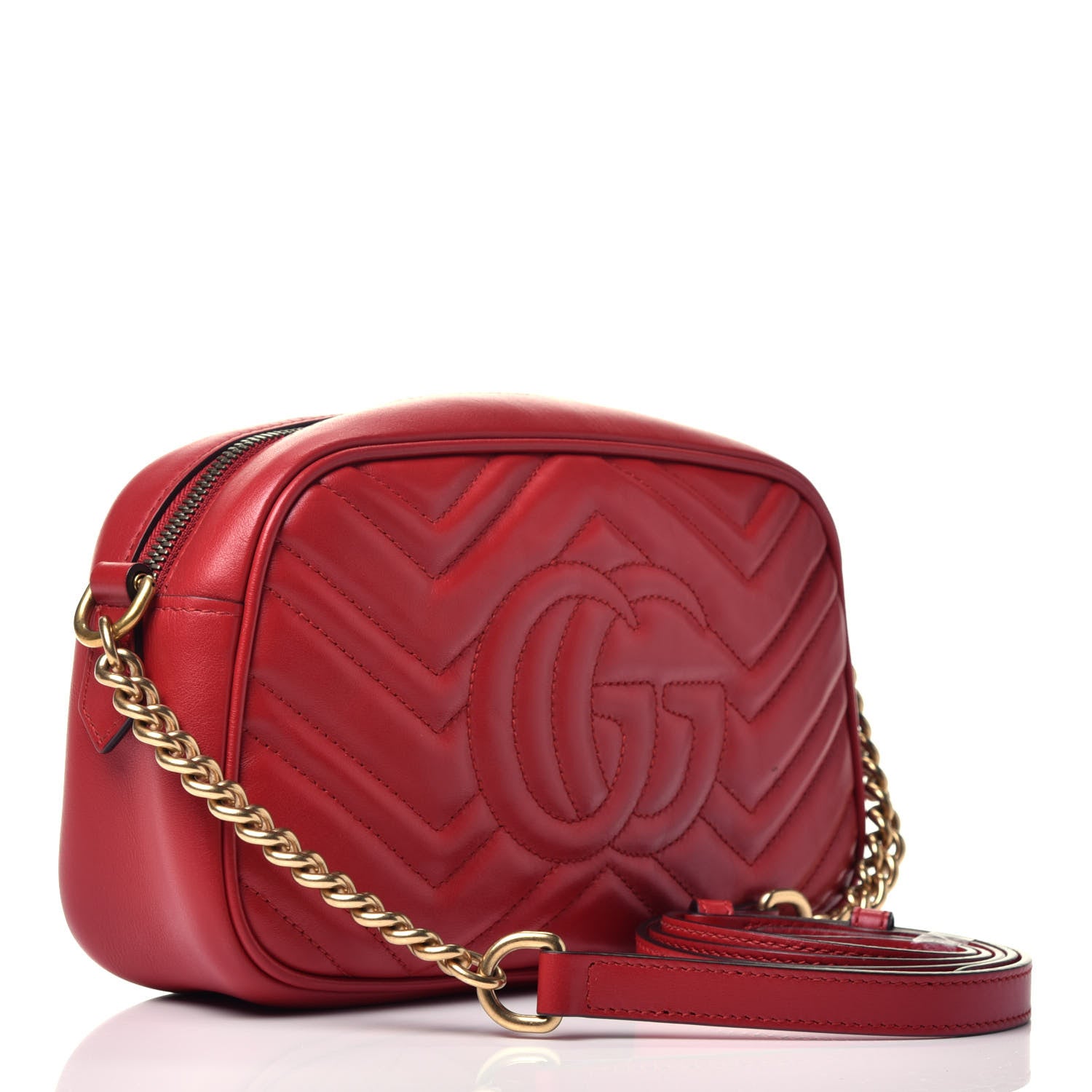 Gucci Calfskin Matelasse Small GG Marmont Chain Shoulder Bag Hibiscus Red 3 of 9