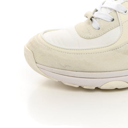 Chanel Suede Calfskin Fabric CC Sneakers 38 White 12 of 21
