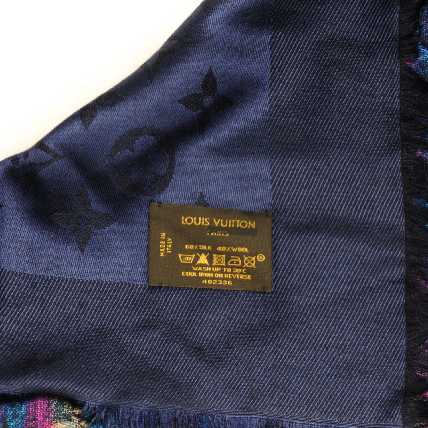 Louis Vuitton Silk Wool Monogram Plume Shawl Blue Nuit 5 of 5