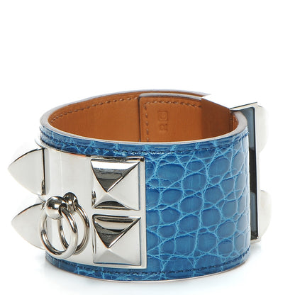 Hermes Shiny Alligator Collier De Chien CDC Bracelet Blue Jean 1 of 9