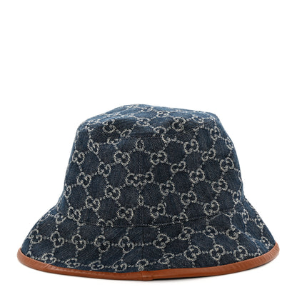 Gucci Washed Jacquard Denim Nappa GG Monogram Oscar Bucket Hat M Denim Cuir 4 of 9