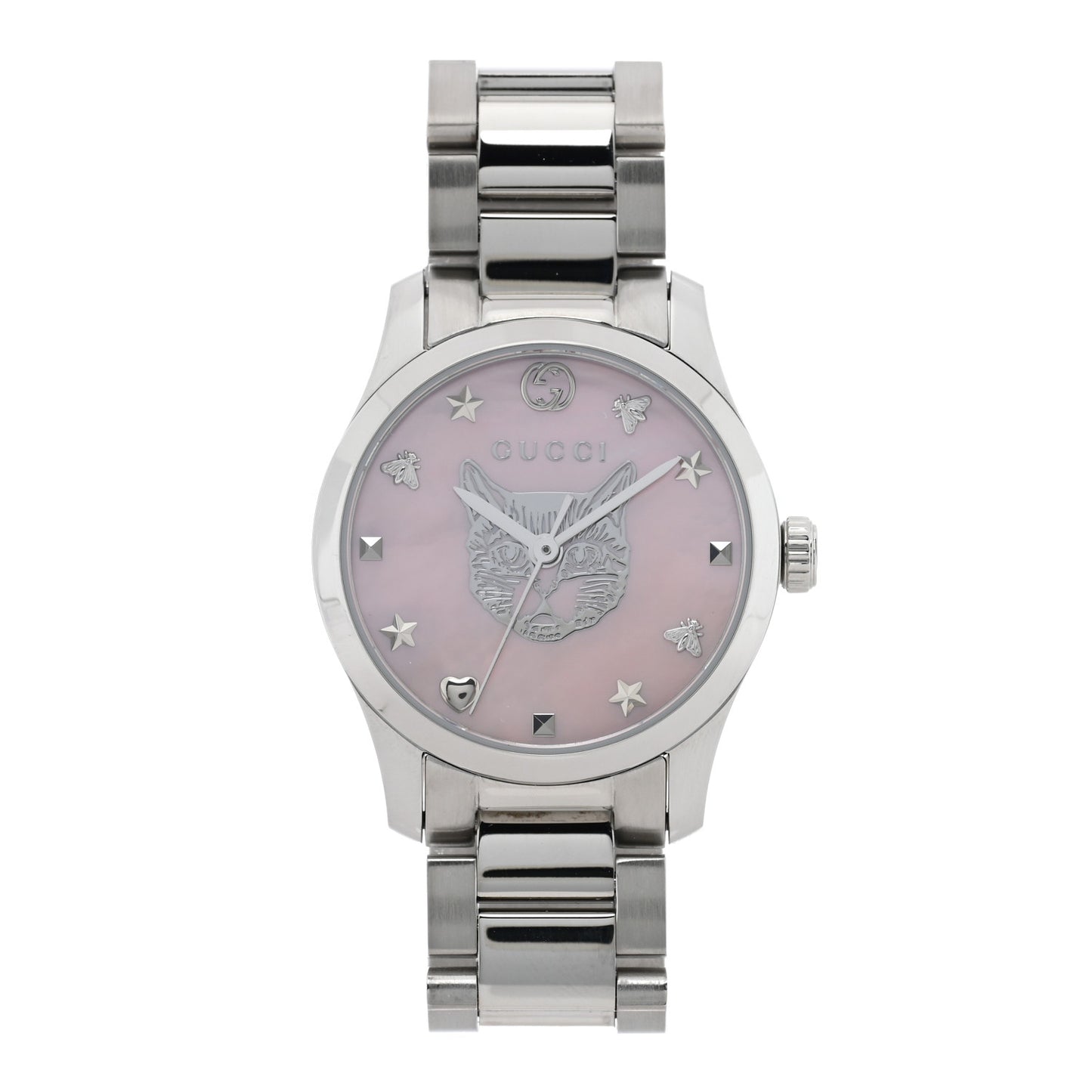 Stainless Steel Pink Mother of Pearl 27mm G-Timeless Cat Quartz Watch