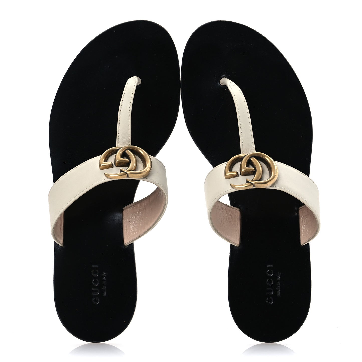 Calfskin GG Marmont Thong Sandals 38 Mystic White