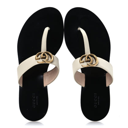 Gucci Calfskin GG Marmont Thong Sandals 38 Mystic White 2 of 12