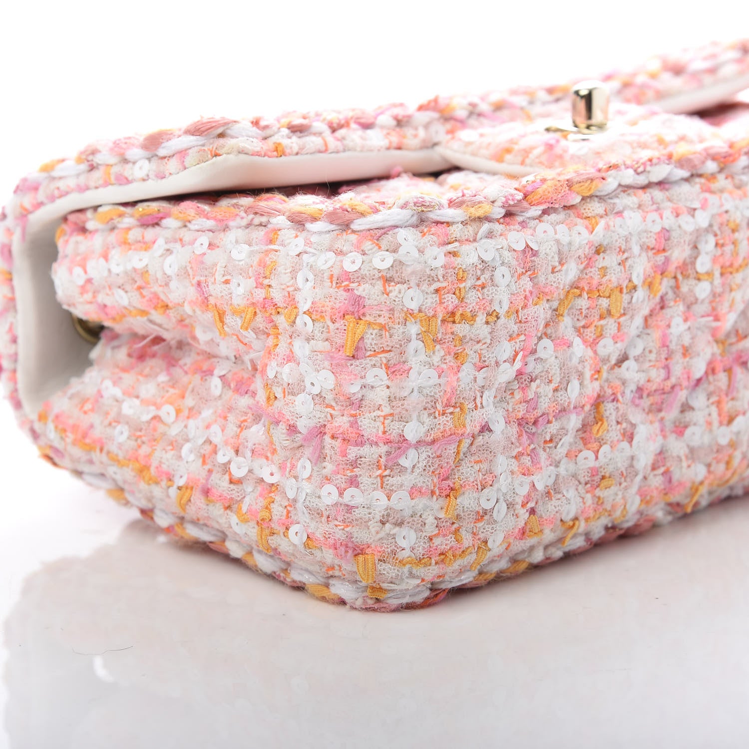 Chanel Tweed Braid Sequin Mini Flap White Pink Orange 9 of 10