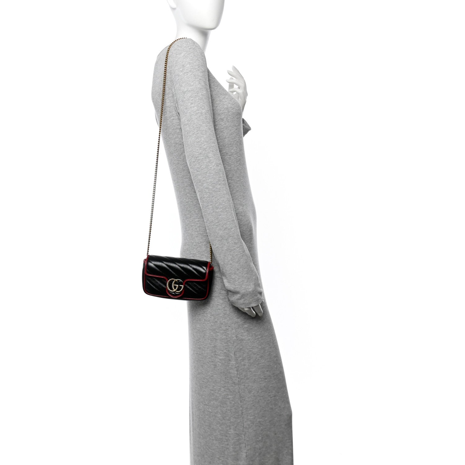 Gucci Vintage Effect Calfskin Matelasse Diagonal Super Mini Torchon GG Marmont Shoulder Bag Black Romantic Cherry 2 of 11