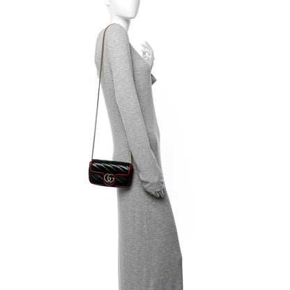 Gucci Vintage Effect Calfskin Matelasse Diagonal Super Mini Torchon GG Marmont Shoulder Bag Black Romantic Cherry 2 of 11