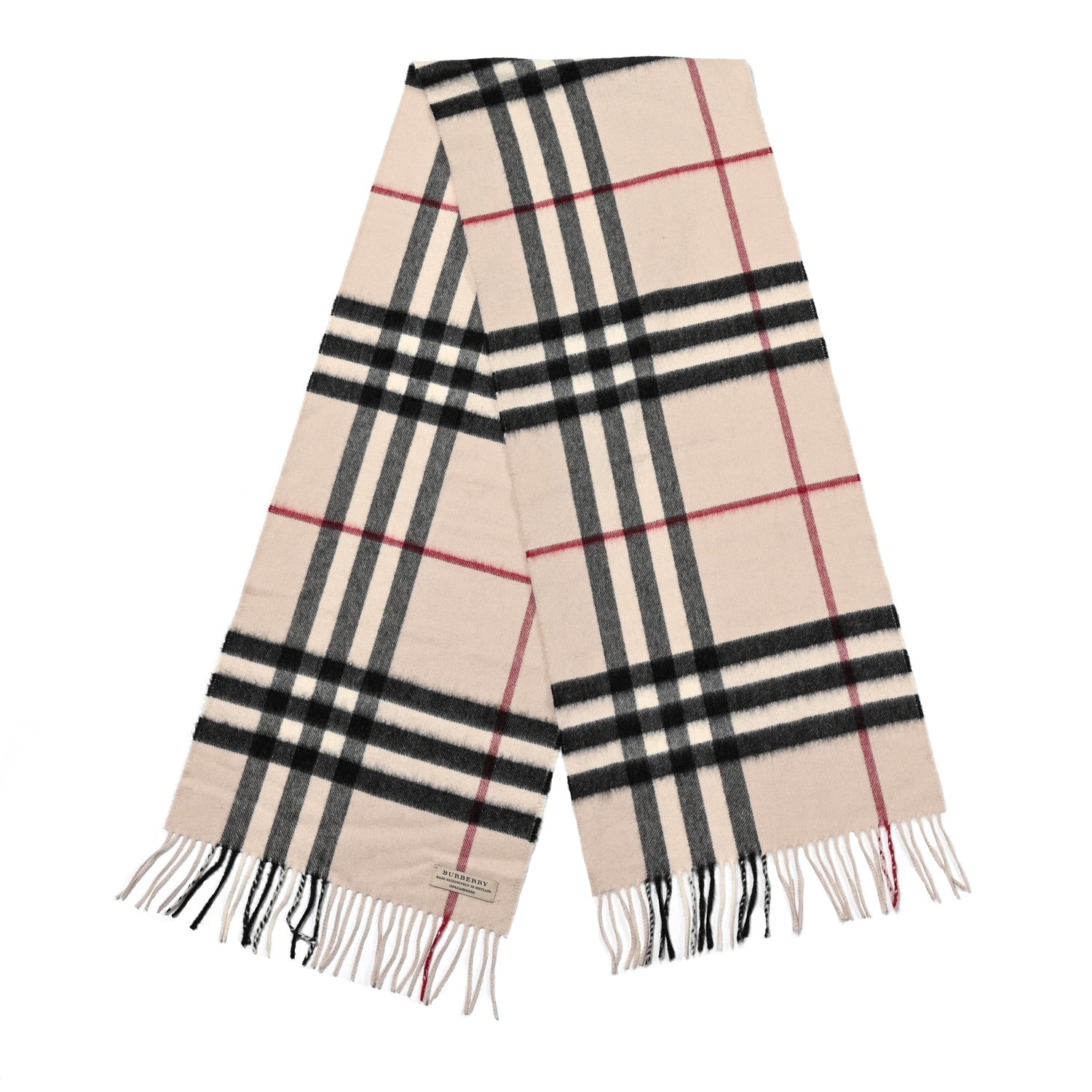 Burberry Cashmere Giant Check Fringe Scarf Stone 2 of 4