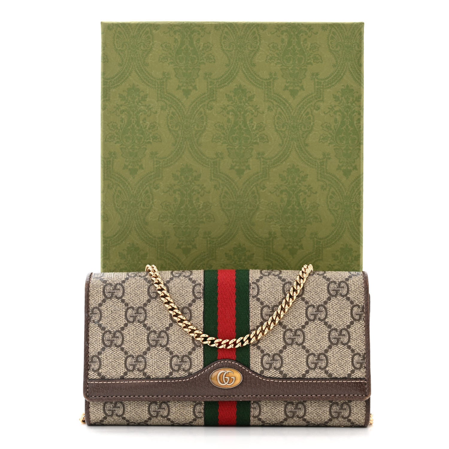 Gucci GG Supreme Monogram Web Ophidia Wallet On Chain Brown 12 of 12
