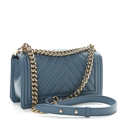 Chanel Caviar Chevron Quilted Medium Boy Flap Blue 3 of 11