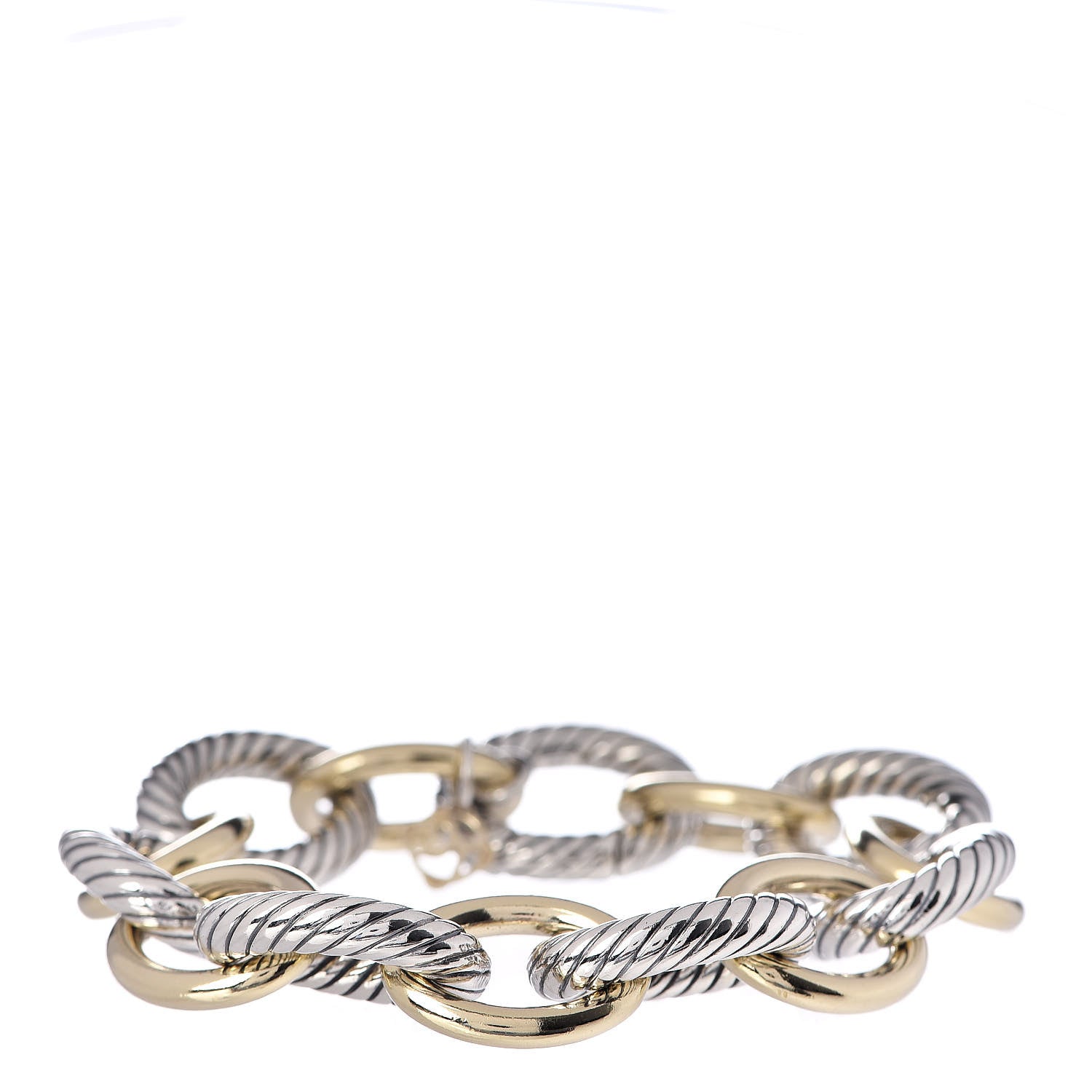 David Yurman Sterling Silver 18K Yellow Gold 17mm Extra Large Oval Link Bracelet 3 of 4