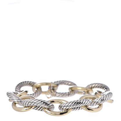 David Yurman Sterling Silver 18K Yellow Gold 17mm Extra Large Oval Link Bracelet 3 of 4