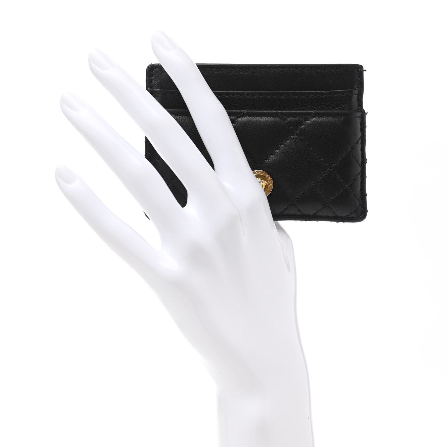 Calfskin Quilted Medusa Card Holder Black
