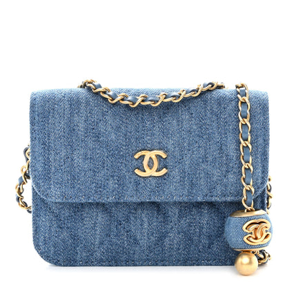 Chanel Denim Quilted CC Pearl Crush Clutch With Chain Blue 1 of 11