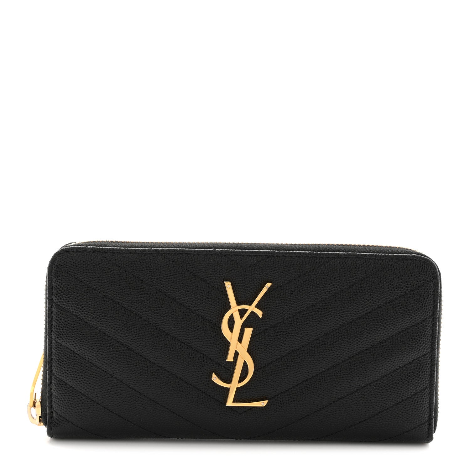 Saint Laurent Grain De Poudre Matelasse Chevron Monogram Zip Around Wallet Black 1 of 8