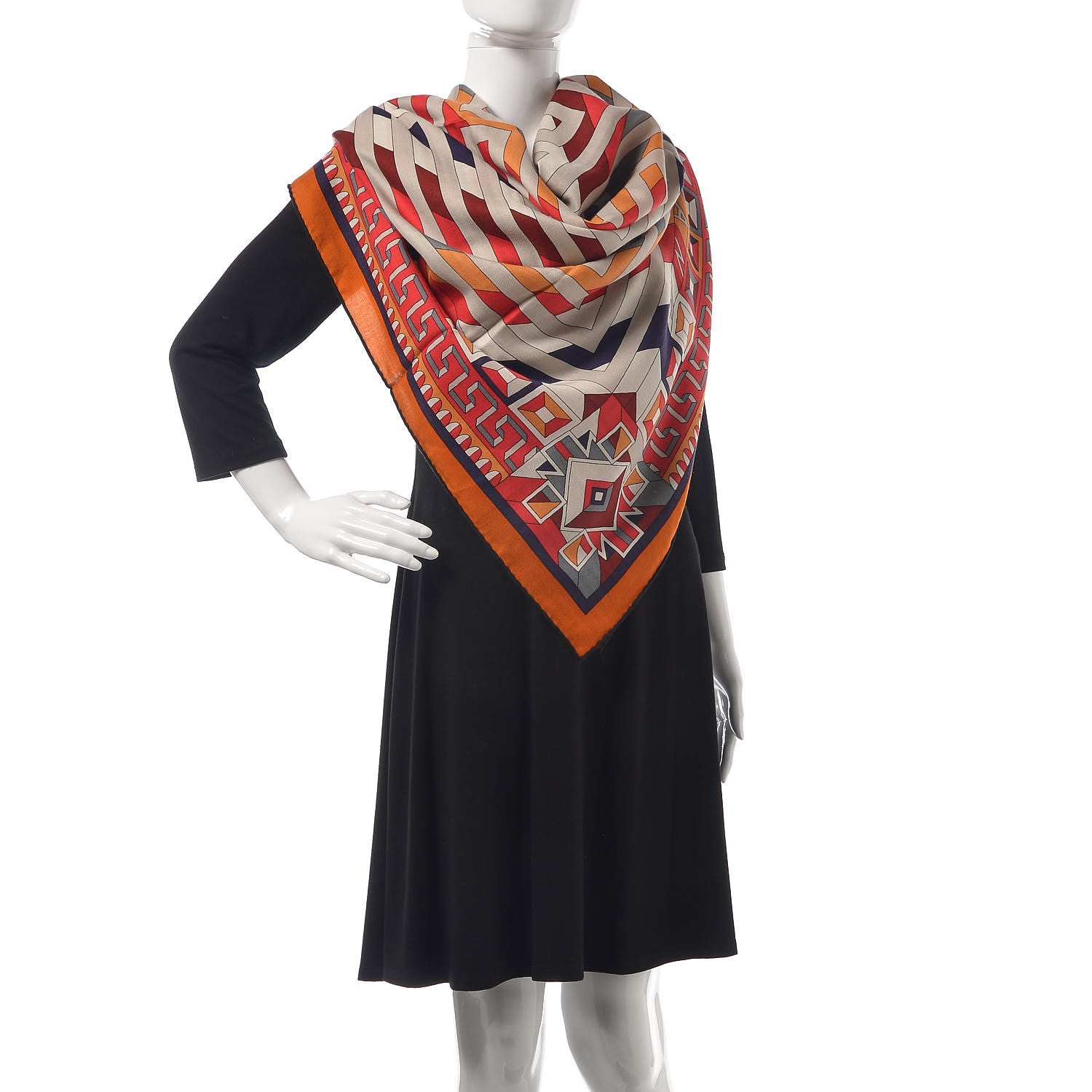 Hermes Cashmere Silk Le Fil D'Ariane Shawl 140 Caramel Rouge Gris 2 of 4