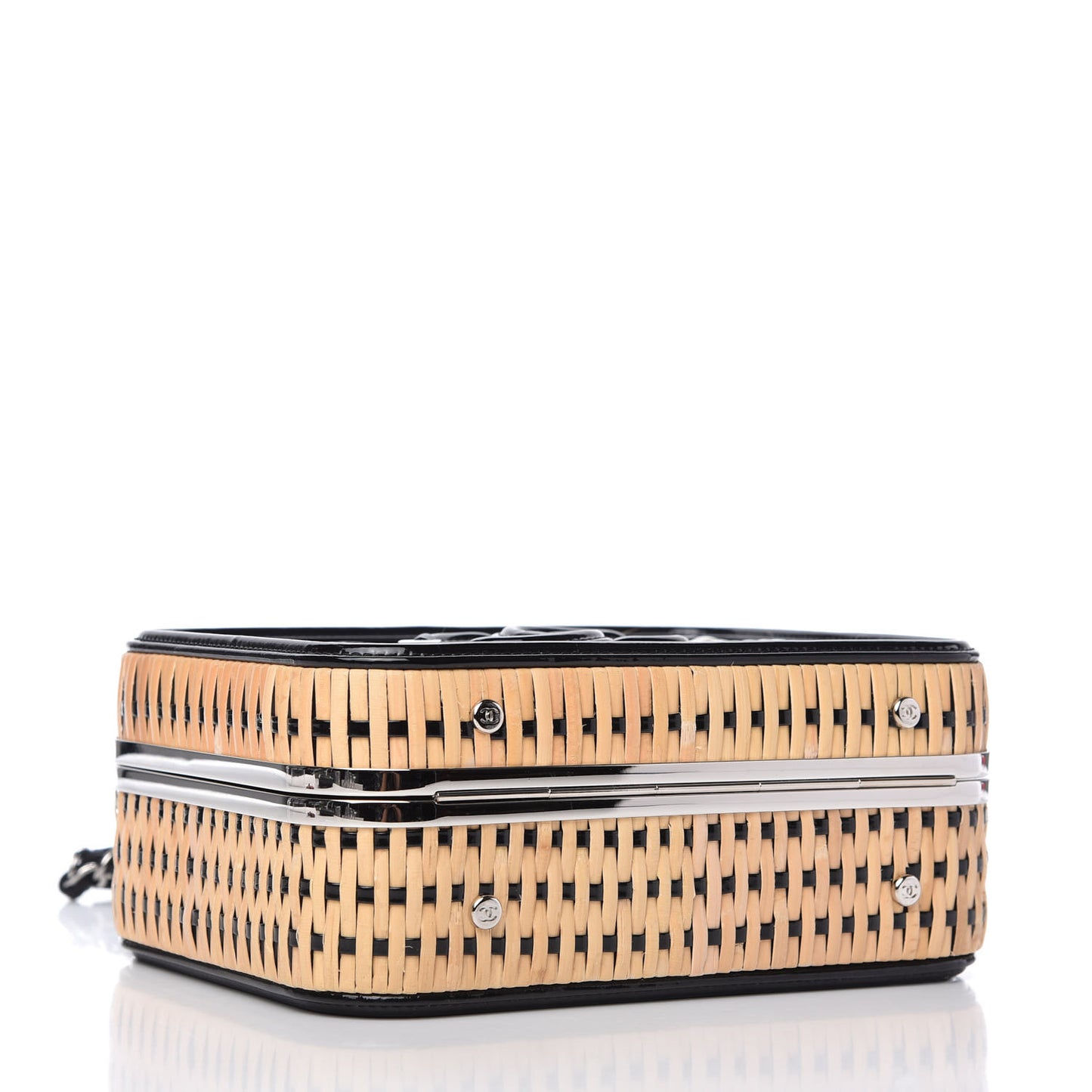 Raffia Patent Medium CC Filigree Vanity Case Black
