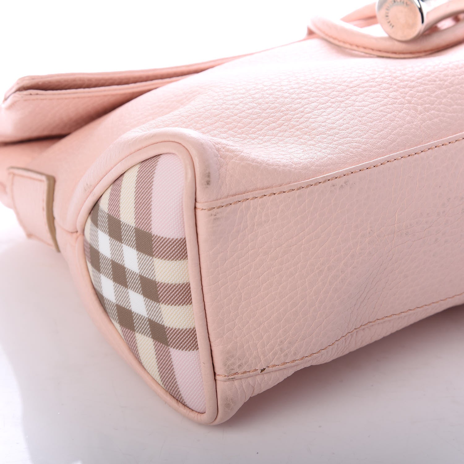 Burberry Grainy Calfskin House Check Horn Toggle Clutch Pink 7 of 9