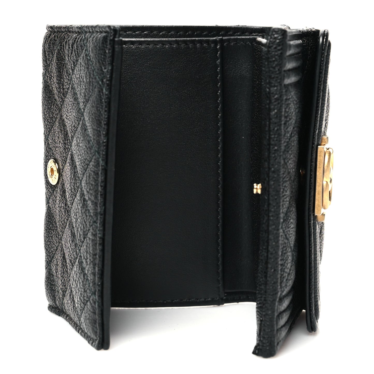 Caviar Quilted Small Boy Flap Wallet Black