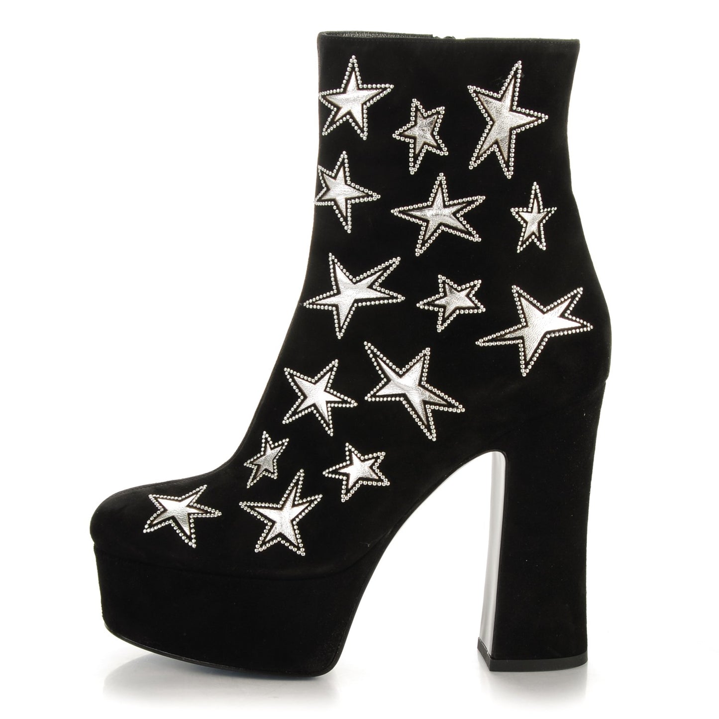 Kid Scamosciato Lambskin Embossed Candy Star Studded Platform Boots 37 Black