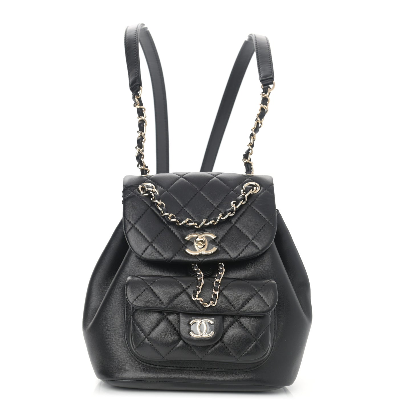 Lambskin Quilted Small Duma Drawstring Backpack Black