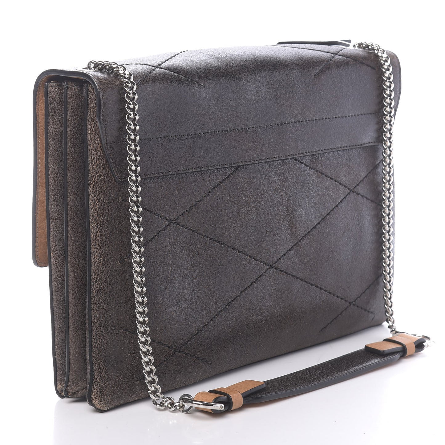 Laminated Calfskin Medium Sugar Flap Shoulder Bag Brown