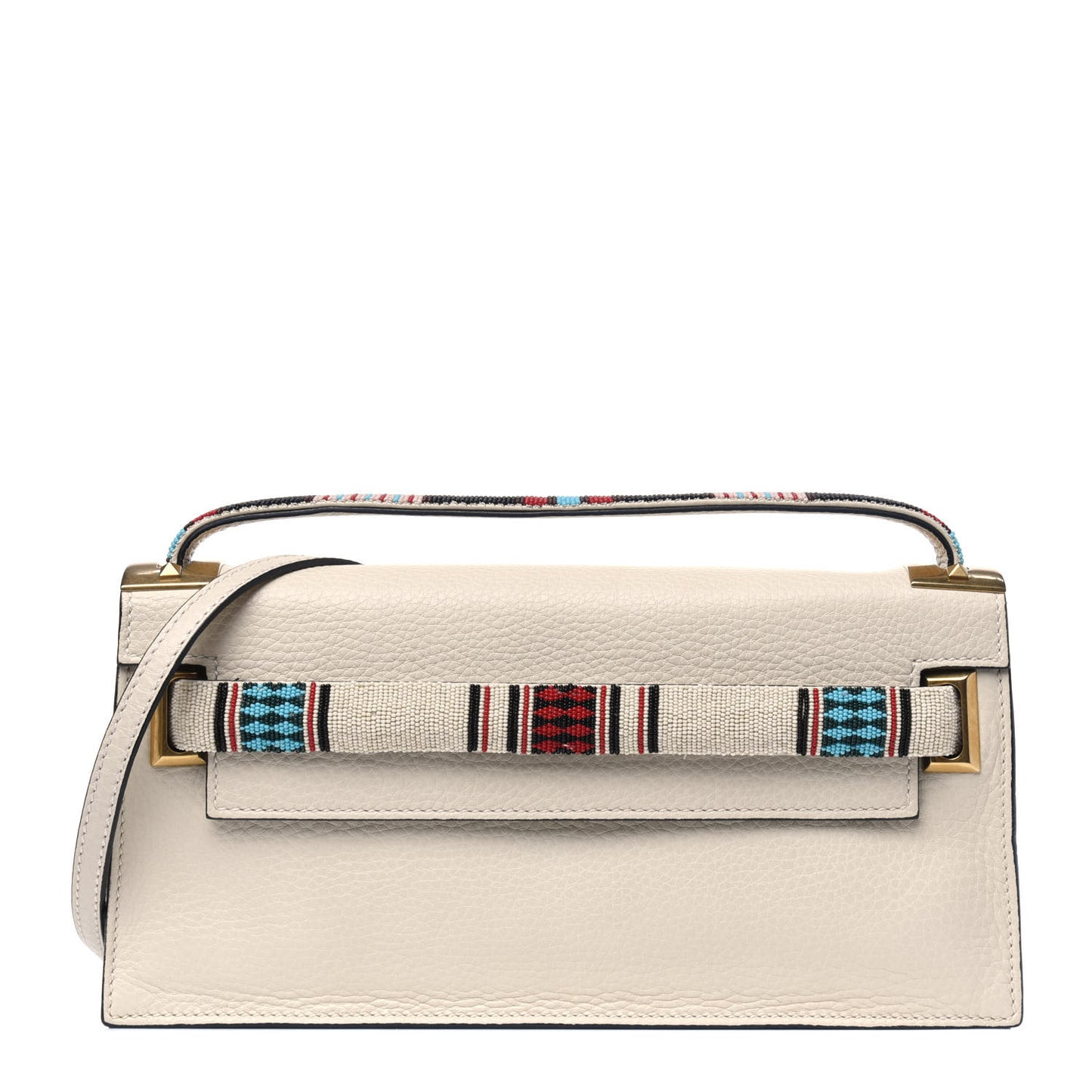 Pebbled Calfskin Beaded My Rockstud Clutch Ivory
