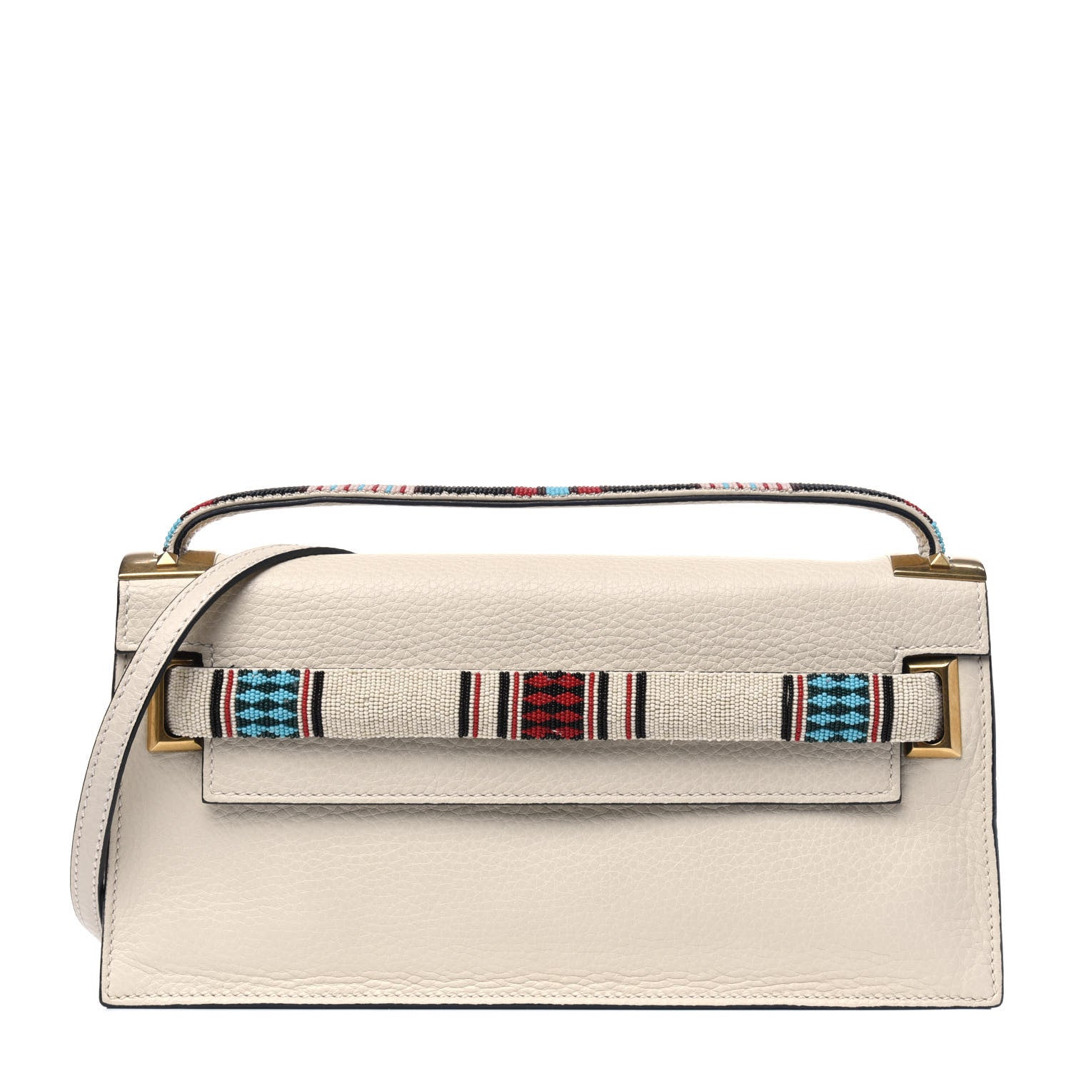 Valentino Garavani Pebbled Calfskin Beaded My Rockstud Clutch Ivory 1 of 6