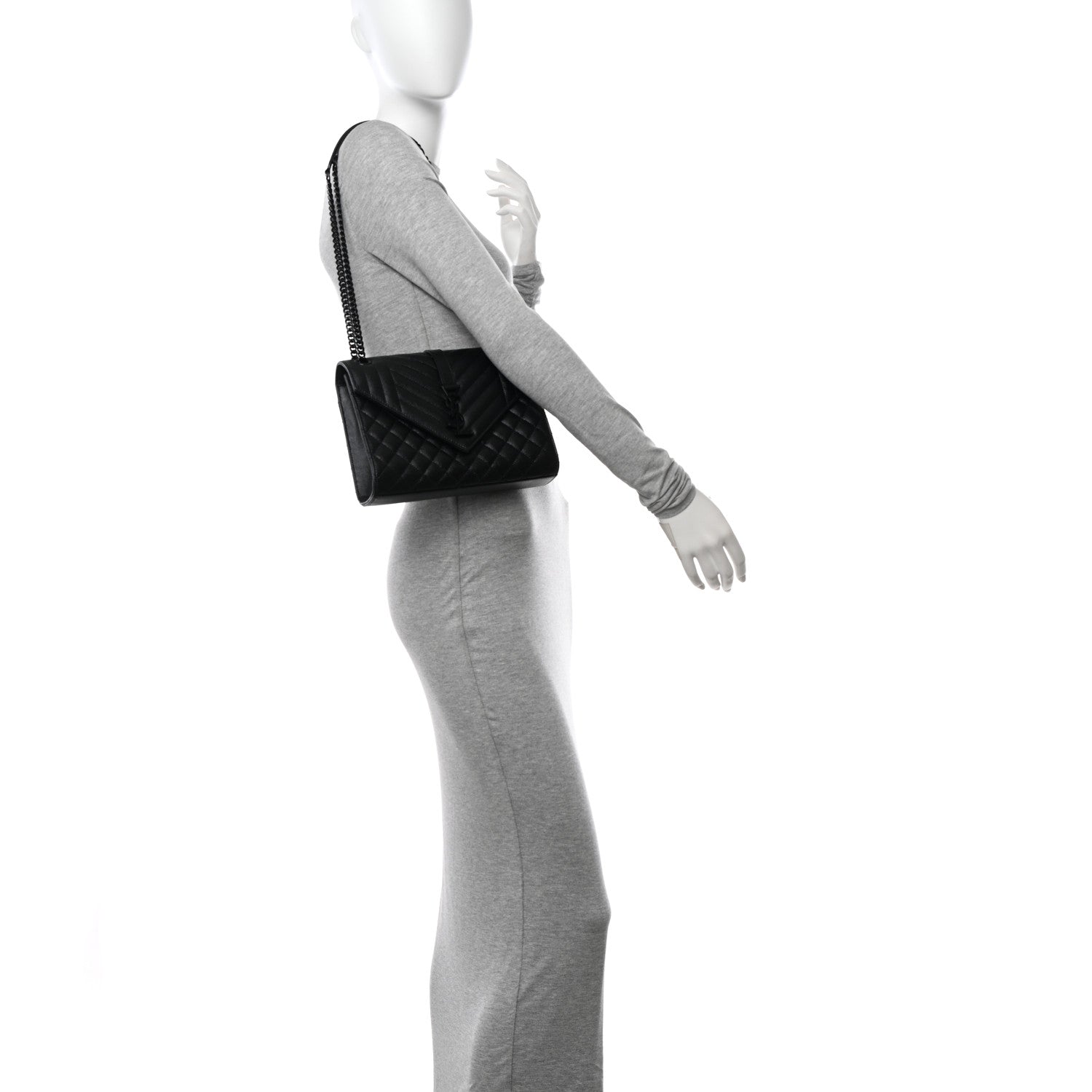 Saint Laurent Grain De Poudre Textured Mixed Matelasse Triquilt Medium Monogram Monochrome Satchel Black 2 of 10