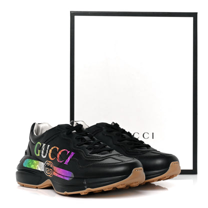 Gucci Calfskin Iridescent Logo Mens Rhyton Sneakers 8 Black 9 of 9