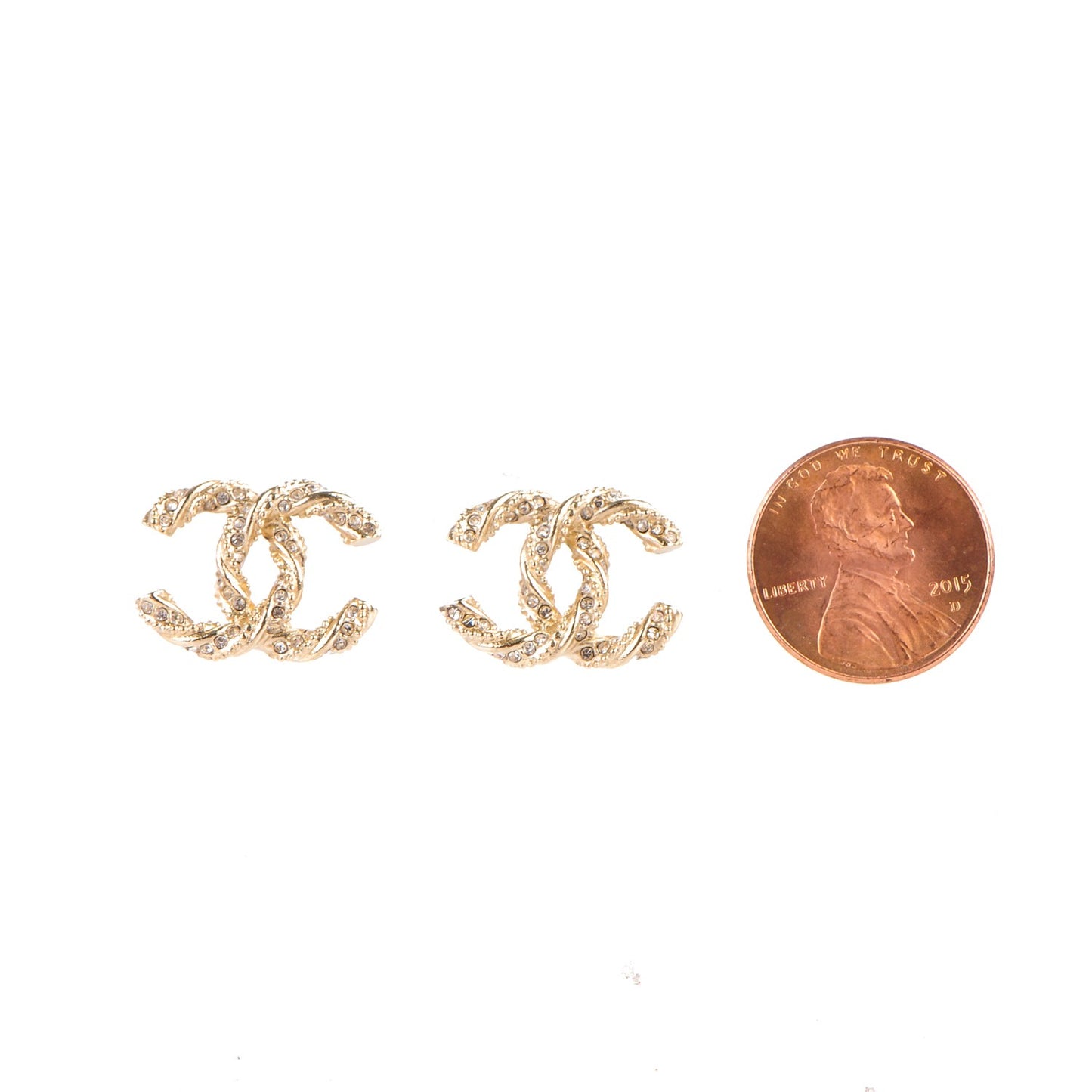 Crystal Twisted CC Earrings Gold