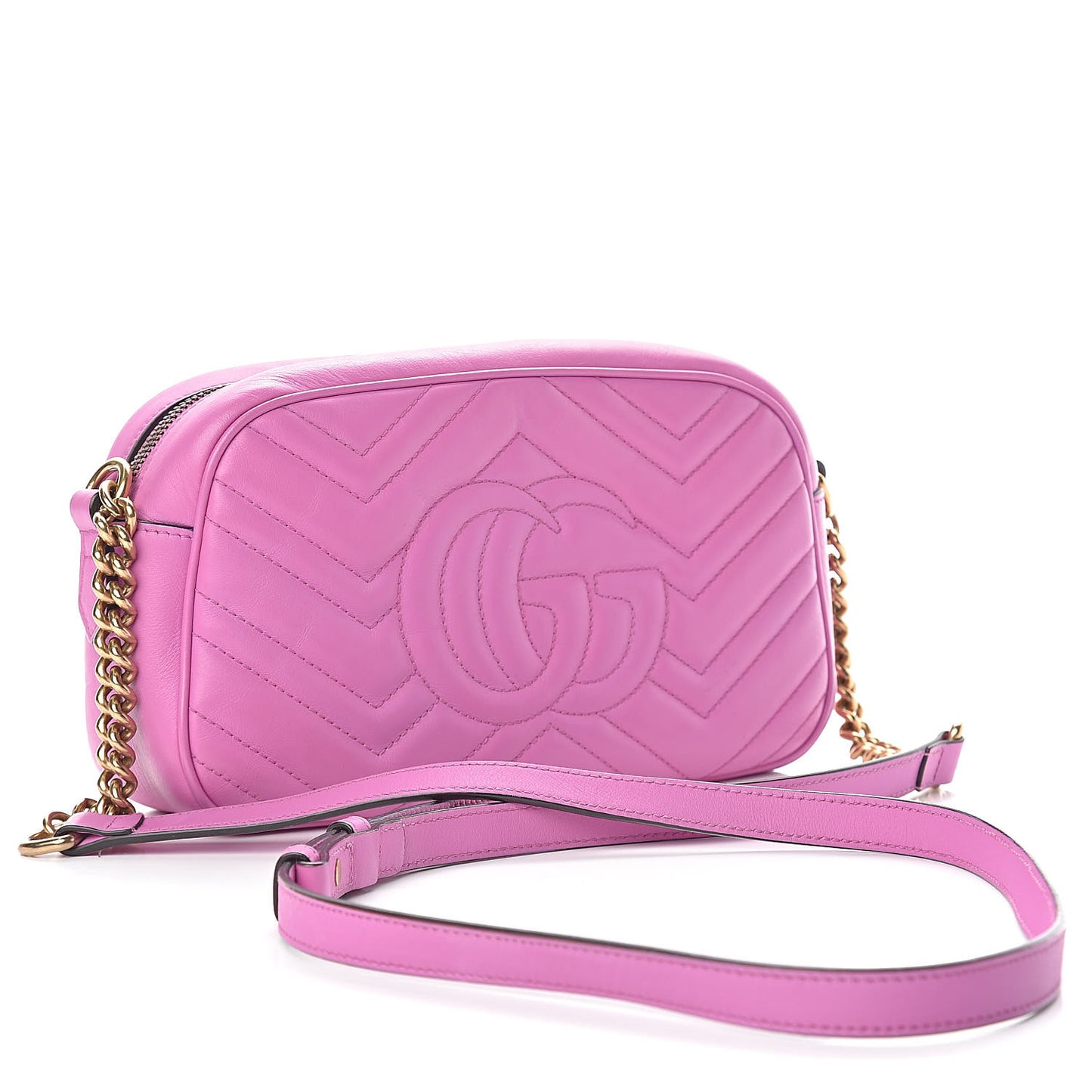 Calfskin Matelasse Small GG Marmont Chain Shoulder Bag Candy Mousse